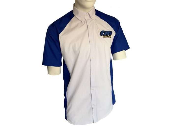 White/blue shirt